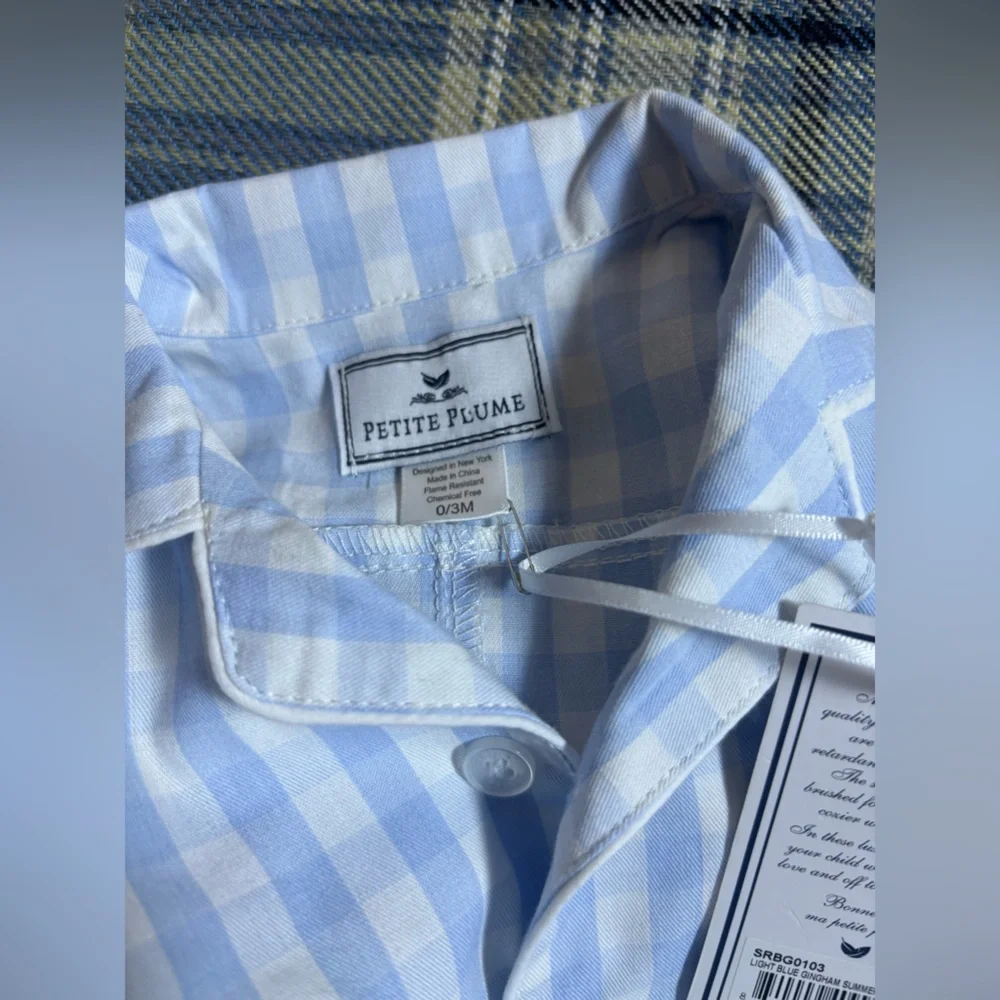 Petite Plume Light Blue Gingham Summer Romper 0/3 NWT - Picture 7 of 9